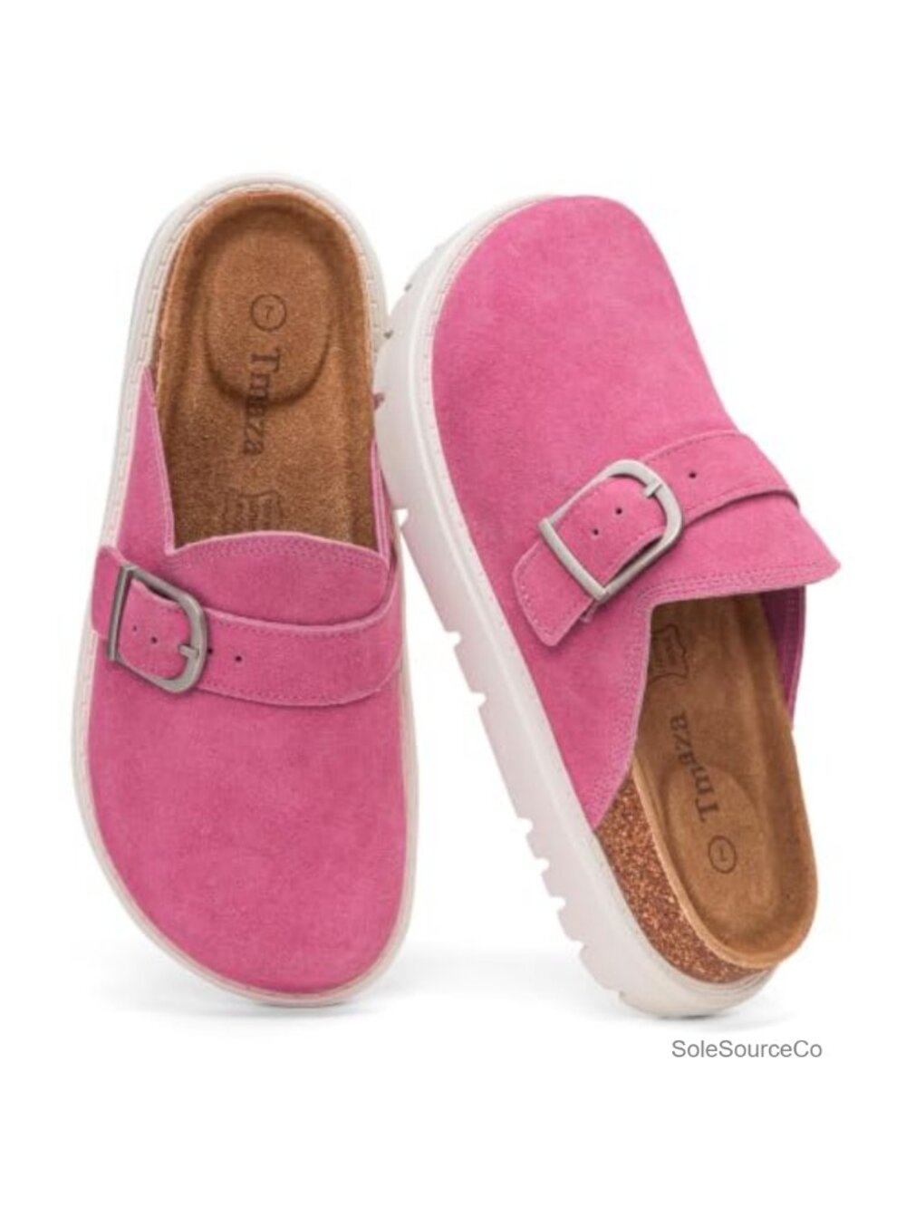 Women Platform Clogs Suede Arch Support Buckle Mules Closed Toe Walking